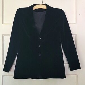 VINTAGE Black Velvet Blazer with Buttons Notched Lapel Women's Size S